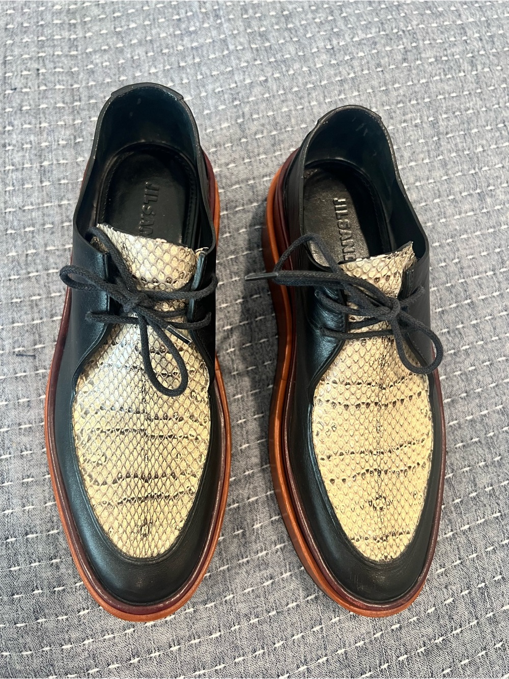 Jil Sander Unique Leather and Snake Loafers Women’s 38 US 8 Good Condition.